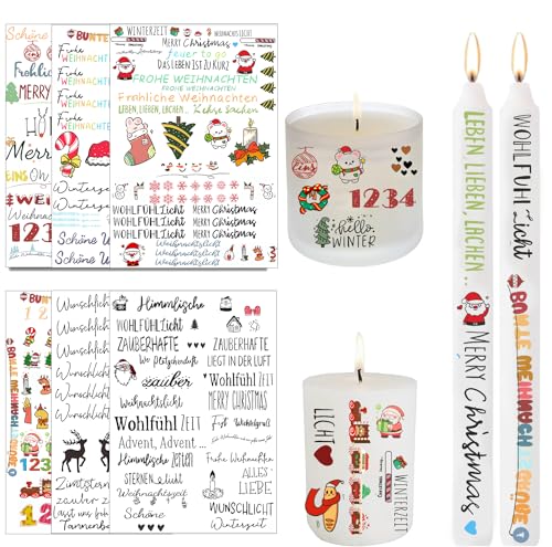 6 Stück Kerzentattoos Weihnachten Weihnachten Kerzen Sticker Wasserschiebefolie Kerzen Tattoo Weihnachten Kerzenfolie für Stabkerzen Kleine Kerzen Tasse DIY Geschenk Stil von ZZRSYJ