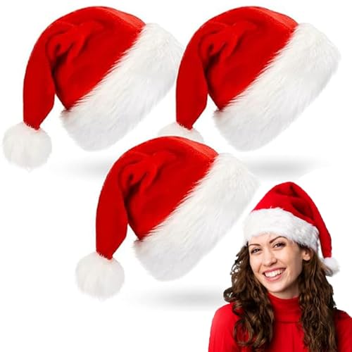 ZZRSYJ 3 Stück Weihnachtsmütze Nikolausmütze Erwachsene, Weihnachtsmann mütze Rote Santa Mütze plüsche weihnachtsmann mütze Nikolausmütze Plüsch für festliche Partys im neuen Jahr von ZZRSYJ