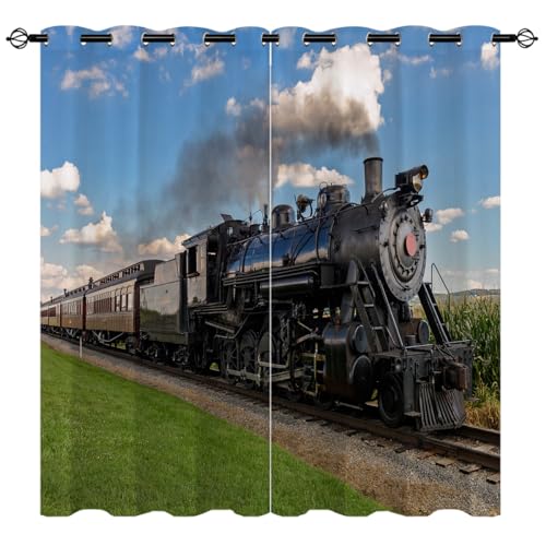 ZZTBQ Dampflokomotive Eisenbahn Train 3D-Digitaldruck 100% Blickdichter Vorhang Mit Ösen, Oldtimer-Zug Lokomotive Retro-Zug 2 Stück Verdunkelungsvorhang 234x183cm ZZTBQ Dampflokomotive Eisenbahn Train 3D-Digitaldruck 100% Blickdichter Vorhang Mit Ösen, Oldtimer-Zug Lokomotive Retro-Zug 2 Stück Verdunkelungsvorhang 234x183cm von ZZTBQ