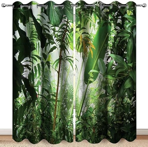ZZTBQ Grün Tropisch Blätter Muster Blickdichter Vorhänge Mit Ösen Dschungel Botanisch Pflanze Ösen Gardinen Wärmegedämmt 280x175cm Für Jungen Mädchen Kinder Schlafzimmer von ZZTBQ