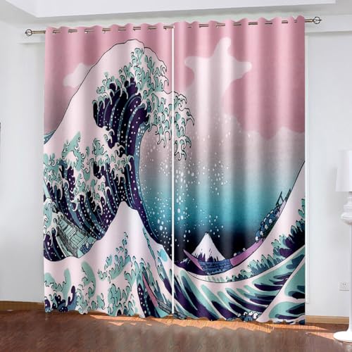 ZZTBQ Japanisches Hokusai Muster Verdunkelungsvorhang Mit Ösen, japanischen Stil Blue Wave Muster Blickdichte Vorhänge 220x215cm Für Jungen Mädchen Kinder Schlafzimmer ZZTBQ Japanisches Hokusai Muster Verdunkelungsvorhang Mit Ösen, japanischen Stil Blue Wave Muster Blickdichte Vorhänge 220x215cm Für Jungen Mädchen Kinder Schlafzimmer von ZZTBQ