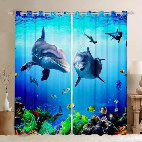 ZZTBQ Meerestiere Delphin Blickdichte Vorhänge Ocean Marine Themed Delphin Sea Creatures Vorhänge Ösen Gardinen 280x245cm Für Jungen Mädchen Kinder Schlafzimmer ZZTBQ Meerestiere Delphin Blickdichte Vorhänge Ocean Marine Themed Delphin Sea Creatures Vorhänge Ösen Gardinen 280x245cm Für Jungen Mädchen Kinder Schlafzimmer von ZZTBQ