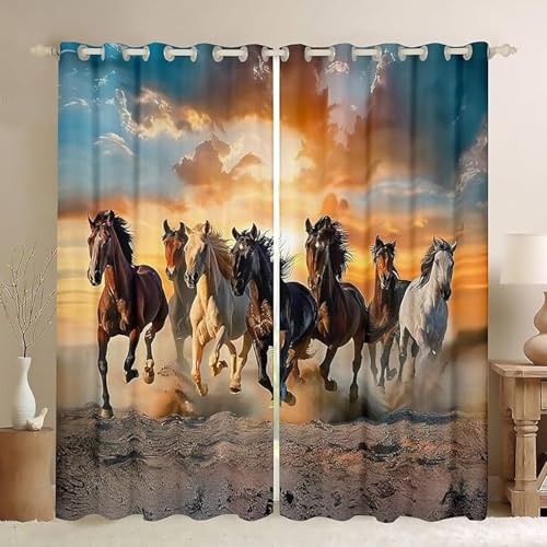 ZZTBQ Pferd Verdunkelungsvorhang Für Kinderzimmer Pferde Mädchen Geschenk Gardinen Blickdichter 2er Set Vorhang Verdunkelung mit Ösen Tier Motto 150x166cm Für Jungen Mädchen Kinder Schlafzimmer von ZZTBQ