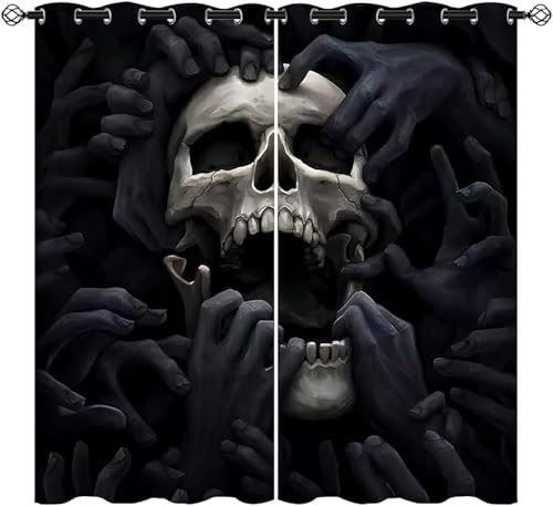 ZZTBQ Totenkopf Kinder Blickdichte Vorhänge Totenkopf Deko 2 Stück Kinderzimmervorhänge Mit Ösen SchäDel Halloween Deko 100x140cm Für Jungen Mädchen Kinder Schlafzimmer von ZZTBQ