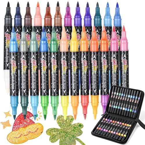 ZZWUAPT Glitzer-Pinselmarker, 48 Farben, 24 Stück, Doppelspitzen-Pinsel, Glitzer-Marker für Kritzeleien, Glitzer-Kunsthandwerk, Erwachsene, Basteln, Grußkarten, Geburtstagskarten ZZWUAPT Glitzer-Pinselmarker, 48 Farben, 24 Stück, Doppelspitzen-Pinsel, Glitzer-Marker für Kritzeleien, Glitzer-Kunsthandwerk, Erwachsene, Basteln, Grußkarten, Geburtstagskarten von ZZWUAPT