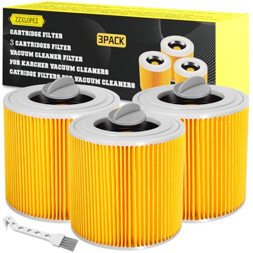 ZZXLOPEZ 3 x Filter für Kärcher Staubsauger, Patronenfilter für [WD3, WD2, WD1, MV3, MV2, A, K, KNT, NT, SE, VC] - 3 Rundfilter + 3 Verschluss, Patronen Filter Ersetzt 6.414-552.0, 6.414-772.0 von ZZXLOPEZ