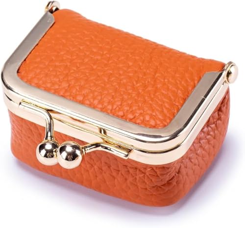 ZZYILI Mini-Schmuckschatulle aus echtem Leder, Vintage-Reise-Schmuck-Organizer für Damen, tragbarer Mini-Reise-Schmuckkoffer für Ringe, Ohrringe, Armbänder, Halsketten (Orange) von ZZYILI