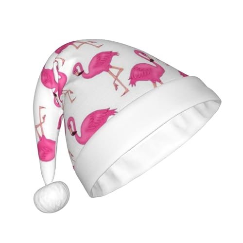 ZaKhs Rosa Flamingo-Print Santa Hat Unisex Plüsch Weihnachtsmütze Niedliche Weihnachtsmütze Für Neujahr Festliche Party von ZaKhs