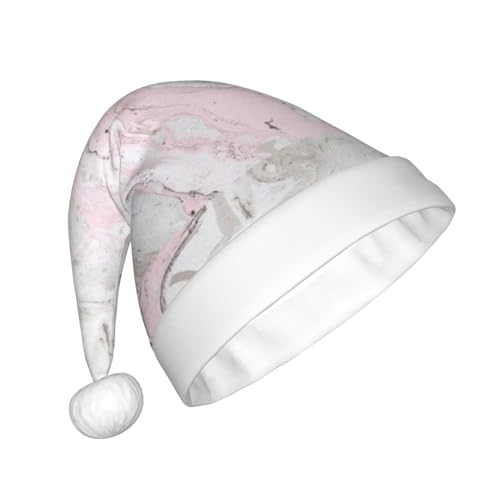 ZaKhs Rosa abstrakte Tinte Marmor grau künstlerischer Druck Santa Hut Unisex Plüsch Weihnachtsmütze Niedliche Weihnachtsmütze Für Neujahr Festliche Party von ZaKhs