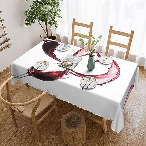 ZaKhs Tischdecke mit 3D-Motiv mit Rotwein und Herz, wasserabweisend, abwischbar, rechteckig, für Esstisch, 137 x 183 cm, für Küche, Abendessen, Picknick, Outdoor-Party von ZaKhs