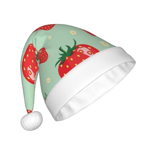 ZaKhs Weihnachtsmütze mit Erdbeer-Druck, Unisex, Plüsch, niedliche Weihnachtsmütze für Neujahr, festliche Party von ZaKhs