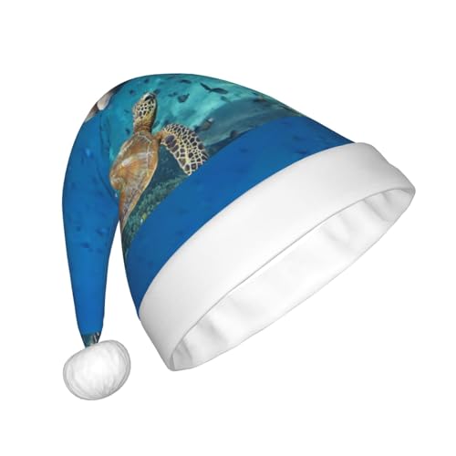 ZaKhs Weihnachtsmütze mit Meeresschildkröte, Delfin und Fischdruck, Unisex, Plüsch, Weihnachtsmütze, niedlich, für Neujahr, festliche Party von ZaKhs