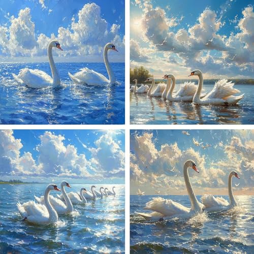 Diamond Painting Schwan set, 4 Pack Diamond Painting Erwachsene 5D Full Drill Eckige Klein Diamant Painting Bilder See, DIY Diamanten Painting Malen Nach Zahlen, für Zimmer Wanddekor 25x25cm ZF-3685 von Zaafeen