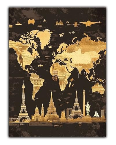 Diamond Painting Weltkarte Diamond Painting Erwachsene Turm Diamant Painting Bilder Vollbohrer Mit Diamond Painting Zubehör, DIY Kristall Diamant Kreativ Bastelset Set für Room Decor 30X40CM Z6-844 von Zaafeen