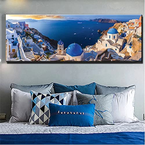 Zaafeen Diamond Painting Bilder Full Set,5D Griechenland Schöne Landschaft Groß Diamant Painting Vollbohrer Mit Zubehör,für Erwachsene und Kinder Home Wall Dekoration,40x80cm/16x32in von Zaafeen