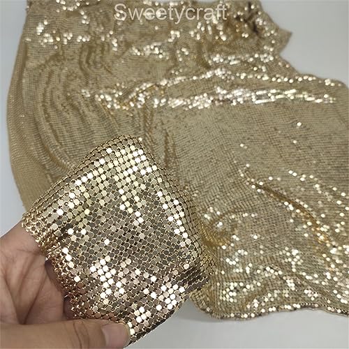 Flexibler Metall-Pailletten-Mesh-Stoff In Goldfarbe Für Kleidung, DIY, Schmuck, Party, Kettenkleid Gold 2 45x20.5cm von Zadaos