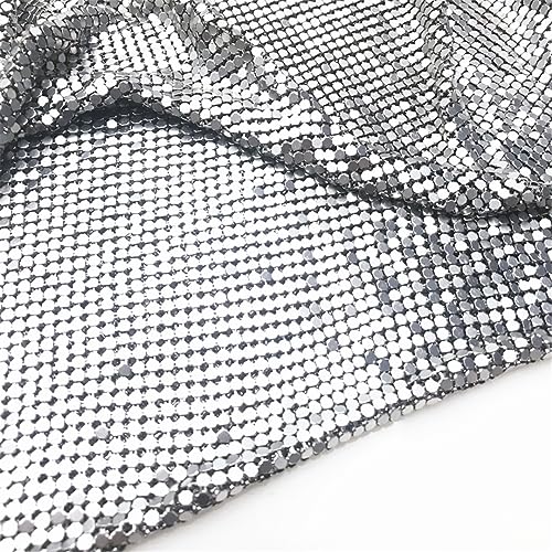 Metall-Pailletten-Netzstoff, 3 Mm, 4 Mm, Glänzendes Schwarzes, Silbernes Und Goldenes Metalltuch Für Kettenhemd-Kleidung Silver 45x150cm 3mm von Zadaos