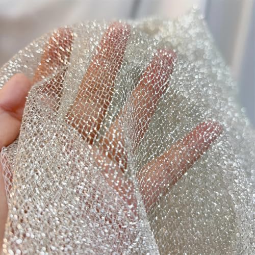 Silberfarbener Glitzer-Netzstoff, Spitze, mittelhart, Kleiderzubehör, Stoff, Hochzeitskleid, Netz, Spitze, Dekoration, Tischdecke von Zadaos