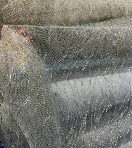 Transparenter Netz-Spitzenstoff mit Goldfaden-Stickerei, Hochzeitskleid, Spitze für Hintergrunddekoration von Zadaos