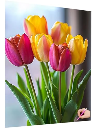 Diamond Painting Blumen Diamond Painting Erwachsene Kinder 5D DIY Diamant Basteln Set Diamant Malerei Tulpe Bilder Mosaikherstellung Bastelset Erwachsene Zimmer Deko Geschenke für Frauen 40x50cm A-13 von ZaeMynnu