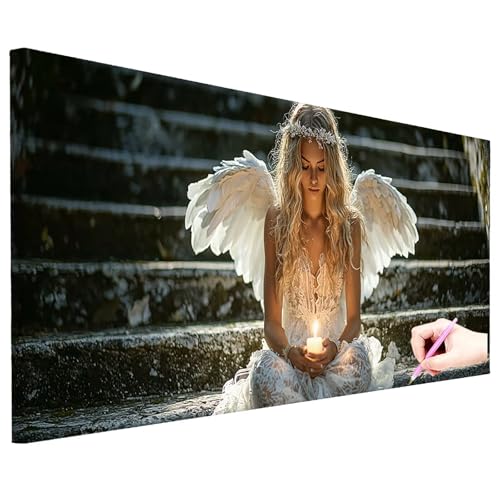 Diamond Painting Engel Diamond Painting Groß 100x40cm Basteln Erwachsene Full Drill Diamant Kunst Malerei Retro Bilder DIY Diamant Stickerei Strass Kreuzstich Set Herbstdeko Geschenke für Frauen N-79 von ZaeMynnu