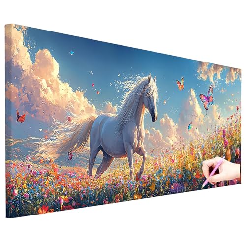 Diamond Painting Erwachsene Groß XXL 100x40cm Diamond Painting Blumen Bilder Bastelset Pferde Diamant Kunst Malerei Set DIY Diamant Stickerei Kreuzstich Set für Geschenke für Frauen Herbst Deko N-86 von ZaeMynnu