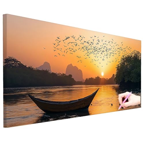 Diamond Painting Erwachsene Groß XXL 80x30cm Diamond Painting Sonnenuntergang Bilder Bastelset Landschaft Diamant Kunst Malerei Set DIY Diamant Stickerei Kreuzstich Set Geschenke für Frauen Deko N-65 von ZaeMynnu