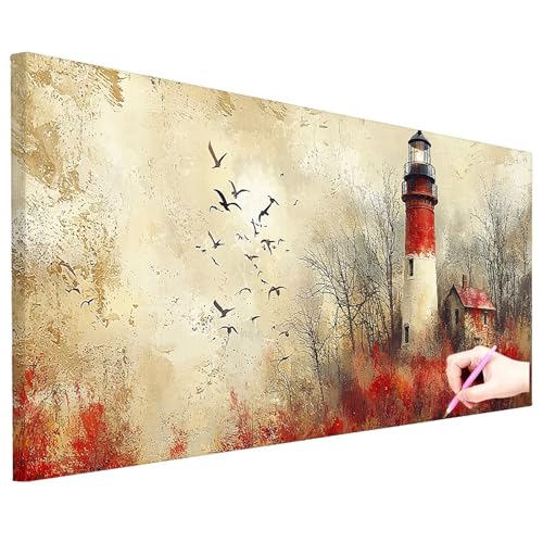 Diamond Painting Leuchtturm Diamond Painting Groß 200x80cm Basteln Erwachsene 5D Full Drill Diamant Kunst Malerei Retro Bilder DIY Diamant Stickerei Strass Kreuzstich Set Herbstdeko Geschenke N-76 von ZaeMynnu