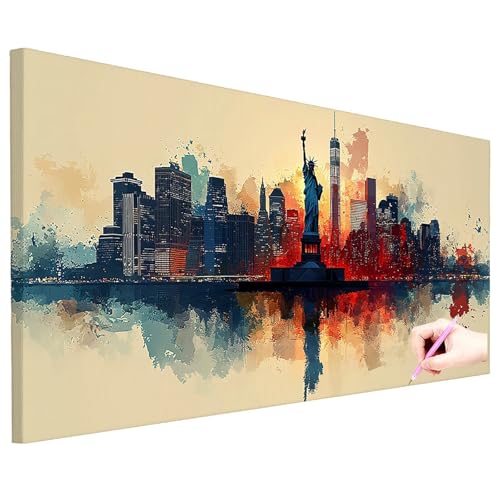 Diamond Painting New York Diamond Painting Groß 150x60cm Basteln Erwachsene 5D Full Drill Diamant Kunst Malerei Landschaft Bilder DIY Diamant Stickerei Strass Kreuzstich Set Herbstdeko Geschenke O-13 von ZaeMynnu