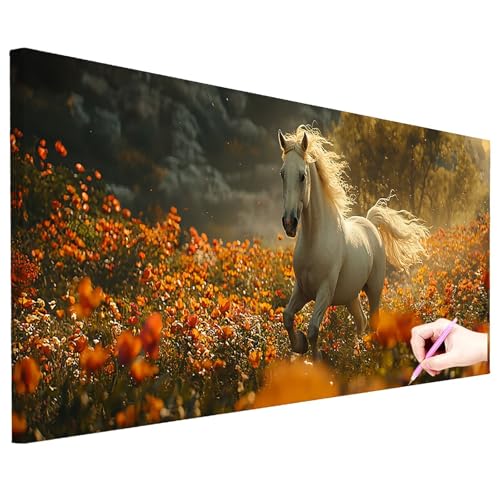 Diamond Painting Pferde Diamond Painting Groß 200x80cm Basteln Erwachsene Full Drill Diamant Kunst Malerei Blumen Bilder Diamant Stickerei Strass Kreuzstich Set Herbstdeko Geschenke für Frauen N-67 von ZaeMynnu