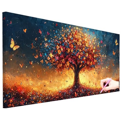 Diamond Painting Schmetterling Diamond Painting Groß 100x40cm Basteln Erwachsene 5D Full Drill Diamant Kunst Malerei Baum Bilder DIY Diamant Stickerei Strass Kreuzstich Set Herbstdeko Geschenke N-73 von ZaeMynnu