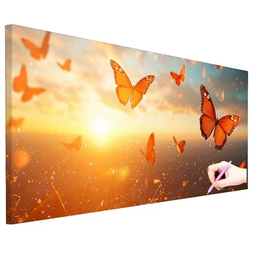 Diamond Painting Schmetterling Diamond Painting Groß 150x60cm Basteln Erwachsene Full Drill Diamant Kunst Malerei Sonnenuntergang Bilder DIY Diamant Stickerei Strass Kreuzstich Set für Herbstdeko N-91 von ZaeMynnu