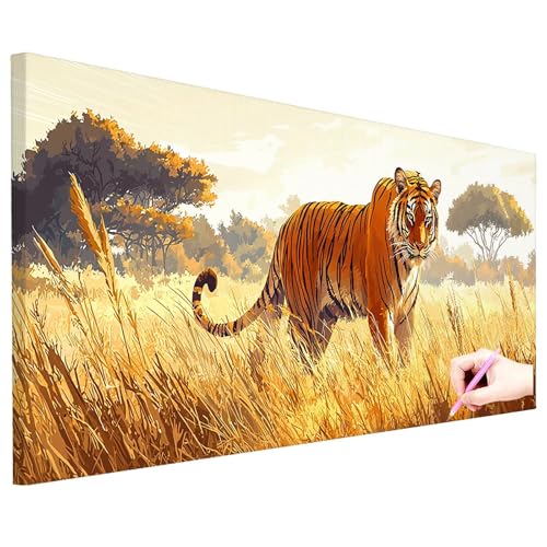 Diamond Painting Tiger Diamond Painting Groß 100x40cm Basteln Erwachsene Full Drill Diamant Kunst Malerei Tiere Bilder DIY Diamant Stickerei Strass Kreuzstich Set Herbstdeko Geschenke für Frauen N-70 von ZaeMynnu