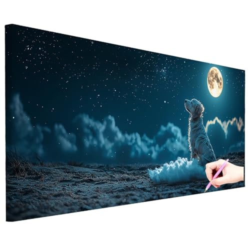 Diamond Painting XXL 100x40cm Diamant Painting Bilder Hund DIY Set Erwachsene 5D Mond Diamond Art Kreativ Set für Erwachsene Diamant Malerei Strass Kreuzstich Deko Wohnzimmer Geschenke für Frauen N-63 von ZaeMynnu