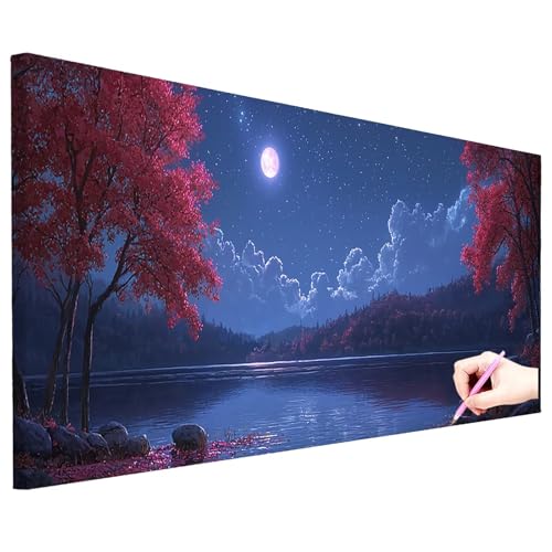 Diamond Painting XXL 100x40cm Diamant Painting Bilder Landschaft Set Erwachsene Mond Diamond Art Kreativ Set für Erwachsene Diamant Malerei Strass Kreuzstich Deko Wohnzimmer Geschenke für Frauen O-12 von ZaeMynnu