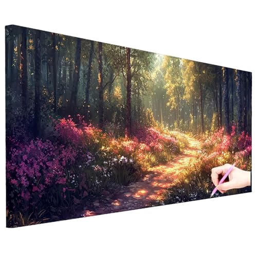 Diamond Painting XXL 100x40cm Diamant Painting Bilder Wald DIY Set Erwachsene Blumen Diamond Art Kreativ Set für Erwachsene Diamant Malerei Strass Kreuzstich Deko Wohnzimmer Geschenke für Frauen N-87 von ZaeMynnu