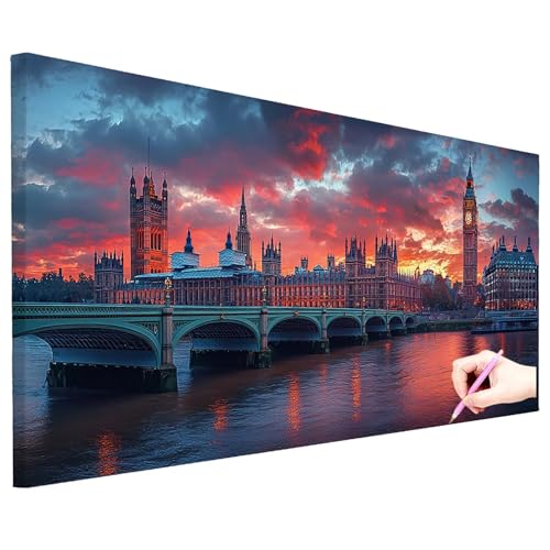Diamond Painting XXL 130x50cm Diamant Painting Bilder Landschaft DIY Set Erwachsene 5D London Diamond Art Kreativ Set für Erwachsene Diamant Malerei Strass Kreuzstich Deko Geschenke für Frauen N-75 von ZaeMynnu