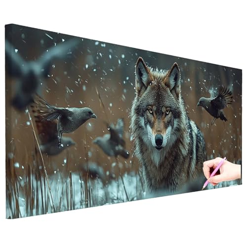 Diamond Painting XXL 150x60cm Diamant Painting Bilder Wolf DIY Set Erwachsene Tiere Diamond Art Kreativ Set für Erwachsene Diamant Malerei Strass Kreuzstich Deko Wohnzimmer Geschenke für Frauen N-96 von ZaeMynnu