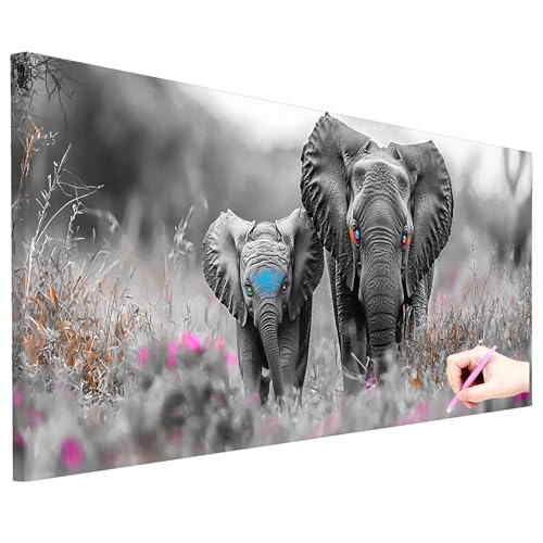 Diamond Painting XXL 80x30cm Diamant Painting Bilder Tiere DIY Set Erwachsene Elefant Diamond Art Kreativ Set für Erwachsene Diamant Malerei Strass Kreuzstich Deko Wohnzimmer Geschenke für Frauen O-15 von ZaeMynnu