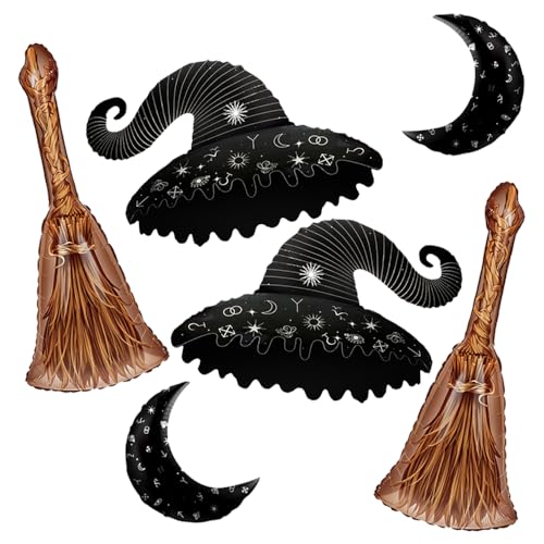 Hexenhut-Ballons, Besen-Folienballon, böse Halloween-Ballonbogen-Set, gruselige Hexen, gruselige Albtraum-Zauberer-Themenballons, Dekoration für Halloween, Hexe, Geburtstagsparty, Dekorationen für von Zafête