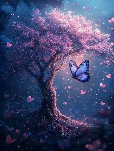 Diamond Painting Eckige Steine Baum 30x40cm, 5D Schmetterling Diamant Painting Bilder Erwachsene Set, DIY Kreuzstich Stickerei Mosaikherstellung Bastelset Erwachsene, Zur Weihnachten Deko Wand H-81 von Zahnngxp