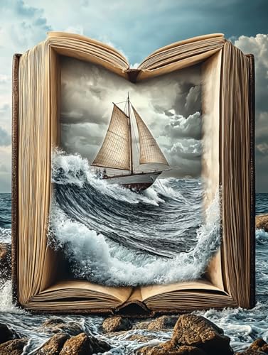 Diamond Painting Eckige Steine Buch 50x70cm, 5D Boot Diamant Painting Bilder Erwachsene Set, DIY Kreuzstich Stickerei Mosaikherstellung Bastelset Erwachsene, Zur Weihnachten Deko Wand Geschenk H-39 von Zahnngxp