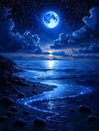 Diamond Painting Strand, DIY Nacht Diamond Painting Eckige Steine Set Erwachsene, 5D Kreuzstich Stickerei Diamant Malerei, Mosaikherstellung Basteln Erwachsene Bilder, Zur Haus Wanddeko 50x70cm H-44 von Zahnngxp