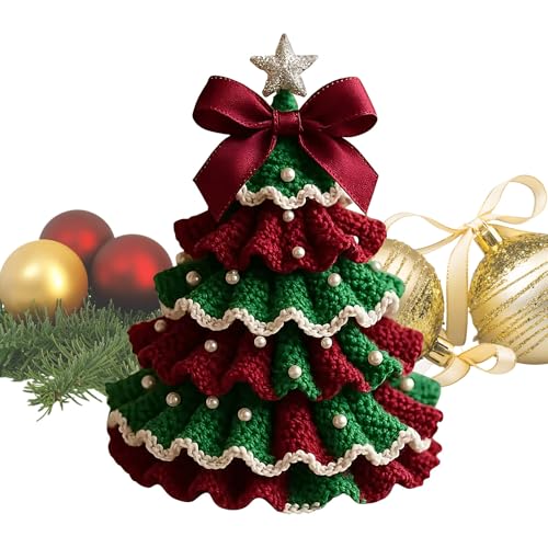 Zahoken Häkel-Weihnachtsbaum – Desktop- -Garn für Weihnachtsbaum, Heimdekoration, Tischdekoration für Schreibtisch, Fensterbank, Wohnzimmer, Schlafzimmer, Bücherregale, Partyfeiern von Zahoken