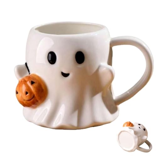 Zahoken Halloween-Becher, Kürbisbecher, niedliches Keramik-Geistermuster, Geisterbecher, ästhetisches Trinkglas, lustige Halloween-Tasse, für Küchenliebhaber, Zuhause, Frauen, Erwachsene, Kinder von Zahoken