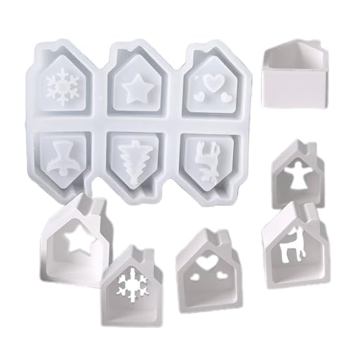 Zahoken Silikonformen Für Epoxidharz | Silikon Haus Form,6-fach Hohlform für Beton Epoxy Kunst Dekoration Seifenherstellung Weihnachts Handwerk von Zahoken