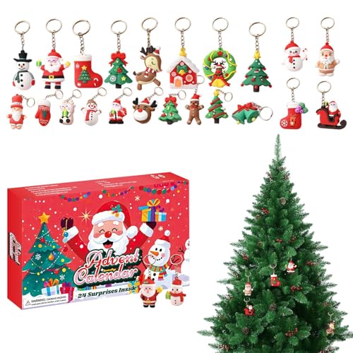 Zahoken Weihnachts Adventsschlüsselanhänger | 24 Teile Weihnachtsmann Schlüsselanhänger Deko | Dekoration Für Wohnzimmer Schreibtisch Zimmer Deko von Zahoken