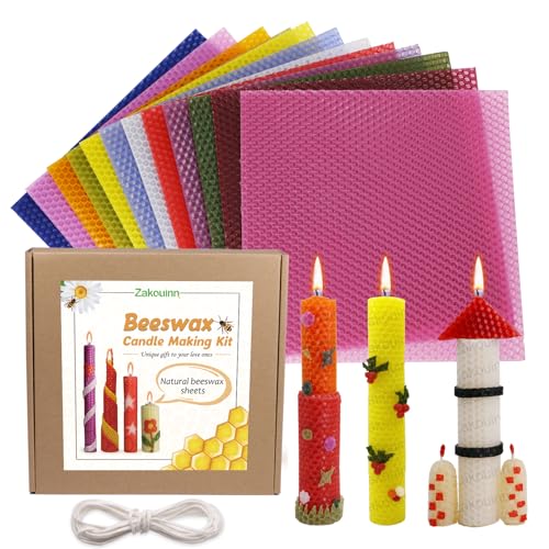 Zakouinn Bienenwachs-Kerzenherstellungsset für Kinder - 12 leuchtende Farben, Bienenwachsblätter zur Kerzenherstellung, Bienenwachskerzen-DIY-Kit für Erwachsene (hell) von Zakouinn