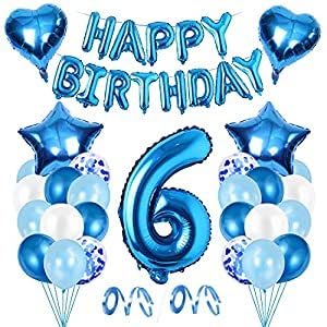 Geburtstagsdeko 6 Jahre, 31 Pcs Geburtstag Party Set, Luftballons Kindergeburtstag Deko, Geburtstagsdeko Blau, Deko Geburtstag Kinder Set von Zaloife