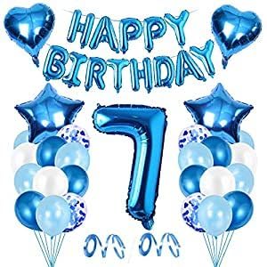 Geburtstagsdeko 7 Jahre, 31 Pcs Geburtstag Party Set, Luftballons Kindergeburtstag Deko, Geburtstagsdeko Blau, Deko Geburtstag Kinder Set von Zaloife